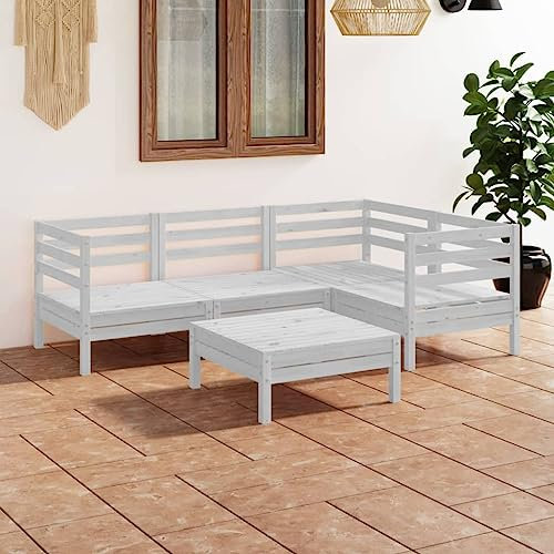 KTHLBRH 5-TLG. Garten-Lounge-Set Massivholz Kiefer Weiß Gartenmöbel-Sets Terrassenmöbel-Sets Balkonmöbel-Sets Outdoor-Möbel-Sets für Terrasse, Garten, Balkon