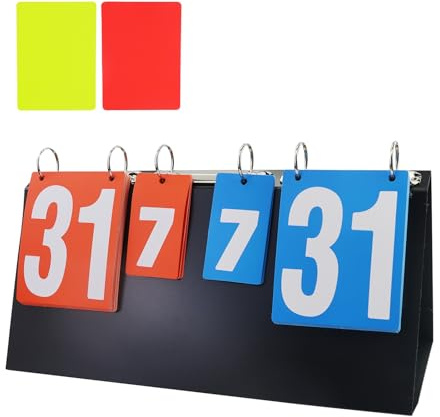 Tabellone segnapunti Portatile, segnapunti pallavolo, Flip Sport Scoreboard, con 2 cartoncini arbitri, per Pallacanestro, Calcio, Badminton, Ping Pong, Tennis