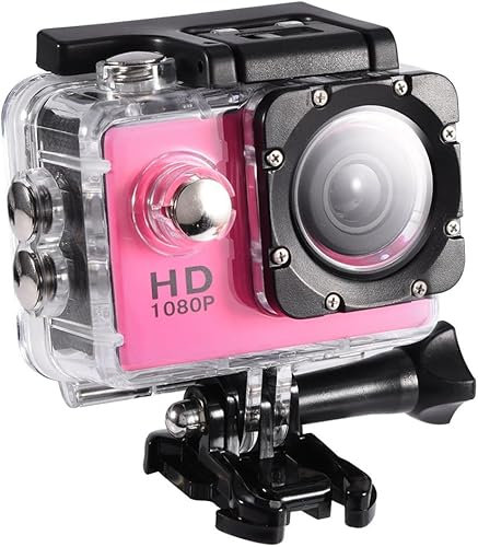 RigWig Full HD 1080P Action Camera - 2.0 Inch 16MP Anti-Shake, 30M Waterproof for Diving, Bike, Climbing, Swimming with Mounting Accessories Kit (Pink)