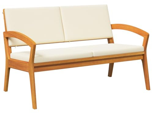 vidaXL Bistrogarnitur mit Kissen 2 pcs Öl-Natur Massivholz Akazie, Garten und Terrasse, Moderne Sitzmöbel, Deko für den Außenbereich, Lounge-Set zum Entspannen