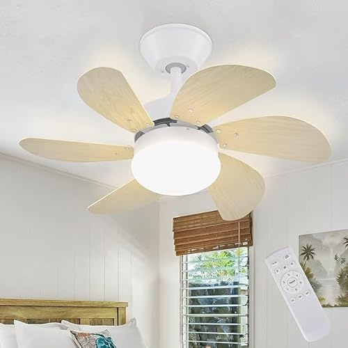 Mursche Ventilatore da Soffitto Illuminazione e Telecomando Silenzioso - Lampada da Soffitto Ventilatore da Soffitto a 6 pale Temporizzazione Design Moderno E27 Camera da Letto