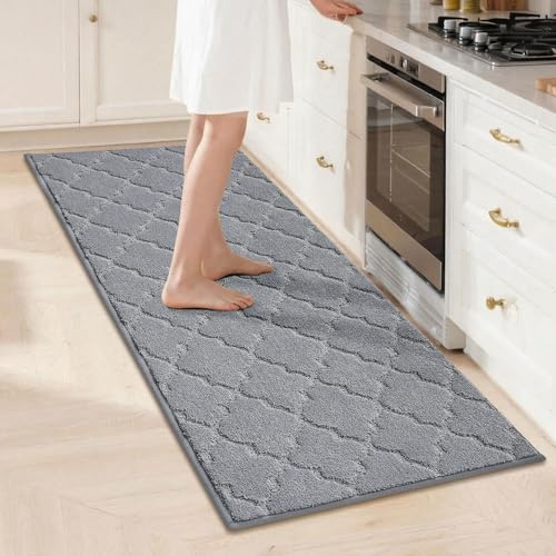 COSY HOMEER Küchenteppich, 50 x 150 cm Küchenläufer rutschfest, Teppich Küche Waschbar, Teppichläufer Flur, Teppich Läufer für Küche, Flur, Wohnraum, Grau