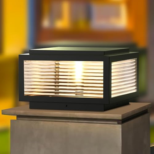 Lámpara de poste cuadrada impermeable IP54 para exteriores, luz de columna de aluminio fundido a presión con pantalla de vidrio antioxidante para porche y calle, compatible con bombilla E27