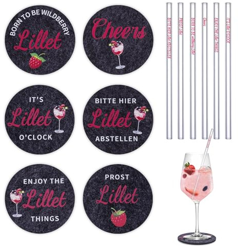 Lillet Aperol Geschenk, Aperol Geschenk, Filzuntersetzer mit Lillet Sprüchen, 20cm Lillet Glasstrohalm, Getränkeuntersetzer Lillet, Geschenkidee für Lillet-Liebhaber Frauen Männer Freunde
