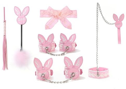 Kutocesy Pinkes Bondageset Mit Halsband Leine Handschellen Augenbinde Peitsche Paddle Feder Fesseln Sexspielzeug Für Paare Fetisch Zubehör