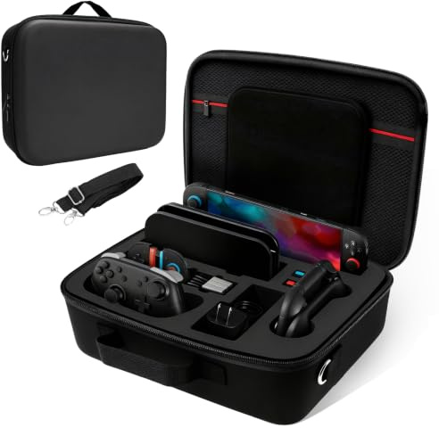 FIWWAT Tragetasche für Nintendo Switch 2, wasserdichte Hartschalen-Hülle für Konsole, Pro Controller, Dock, Zubehör & bis zu 18 Spielekarten (Schwarz)
