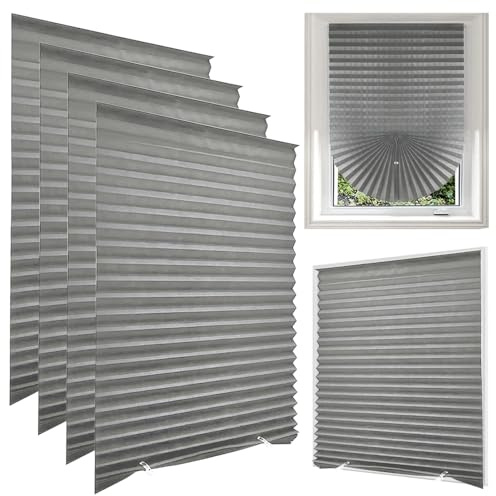 Lotvic 4 Pack Temporary Blinds, 90x180CM Stick on Blinds, Easy to Cut and Fit, No Drill Blind for Windows, Doors, Kitchen, Bathroom, Bedroom Blackout Thermal Privacy Protection (Grey, Light Filtering)