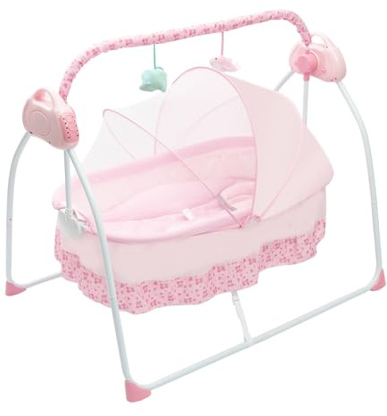 Biknltio Babybett bis 25 kg Stubenwagen Beistellbett Babywiege Höhenverstellug Platzsparendes Beistellbett für Babys von 0–18 Monaten, verstellbare Schwingamplitude, 5 Gänge, Rosa