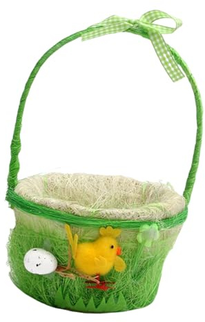 Cesta robusta adornada con pollitos, cesta de huevos de Pascua eficaz para decoraciones navideñas y proyectos de manualidades infantiles, decoración portátil de Pascua