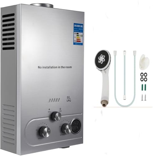 PEIXU Chauffe-eau à Gaz Instantané 8L LPG Butane Propane Chauffe-eau à Gaz Maison Camping Car 16KW 8L/min Avec Mode Hiver et Mode été