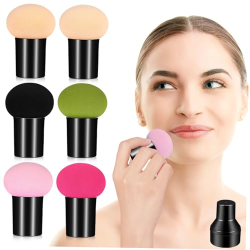DECOMELODY 6pcs Makeup Powder Puff Foundation Sponge Handle Blending Sponges for Cosmetics Makeup Cleaner Precision Control Multipurpose Beauty Tool