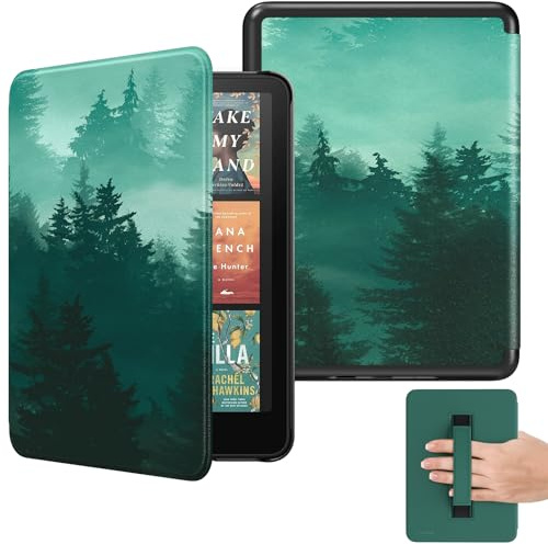MoKo Hülle für 7 Kindle Paperwhite(12. Generation-2024) und Kindle Colorsoft Signature Edition 2024, Leichte Hülle mit Handschlaufe Auto Wake/Sleep Nicht für Kobo Aura 2/Remarkable, Grüner Wald