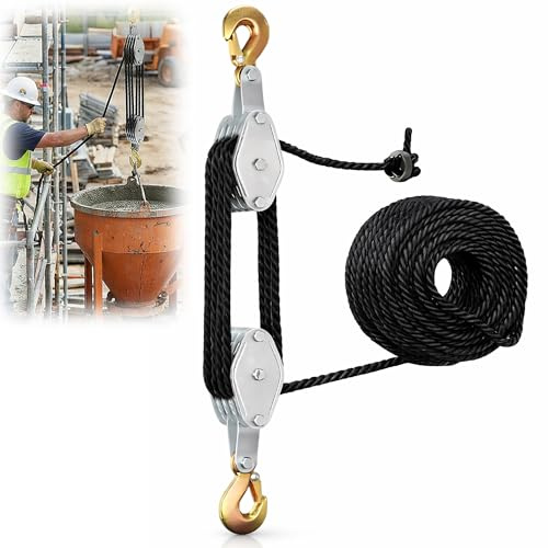 Schwerlast Flaschenzug Arbeitssparender - 2000 kg Max. 8:1 Hubkraft | Arbeitssparender Seilzug mit 20 m Seil und Haken 4400 LB Tragkraft Manuelle Hubseile für schwere Hebe- und Zugaufgaben