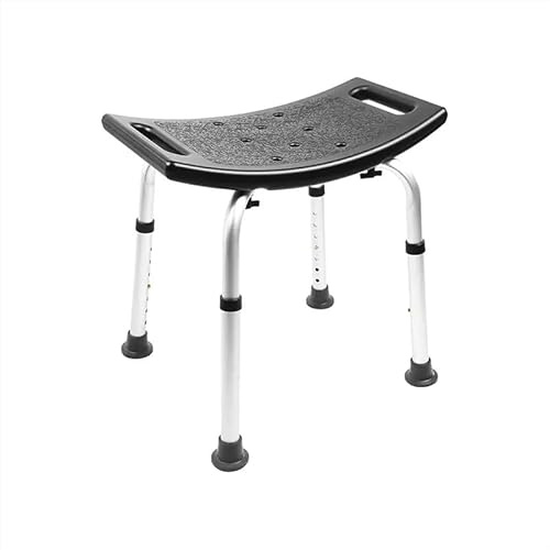 Plus SANTÉ – Tabouret de Douche Bora | Assise incurvée grainée 48,5 cm, Hauteur réglable 35–53 cm, Embouts antidérapants Caoutchouc, Assise perforée pour Drainage | 1,8 kg | 100 kg (Noir)