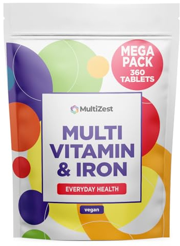 Multivitamin and Iron Tablets 360 Pouch | Vegan Supplement for Man and Woman | Made in th UK | MultiZest