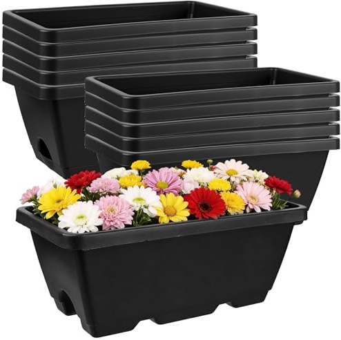 Beautywen 8Pcs Flower Window Box 14 Inch Planter Rectangle Plant Pot Herb Planters with Tray Herb Pots for Indoor Plants Large Flower Boxes for Bay Window,Kitchen Windowsill,Coffee Table(Dark Gray)