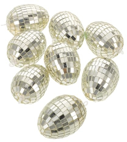 HAMPPLIES 8 Stück Ostereier aus Glas mit Schaumstofffüllung 4x6cm Silber Glänzend Hängende Frühlingsdekoration für Ostern Tisch und Baumornamente