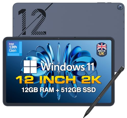 Fusion5 2026 Version 12 2K Display Windows 11 Tablet PC with Stylus Pen - Built in the UK - 12GB DDR5 RAM 512GB SSD, 13th Gen CPU, 12 inch Windows Tablet Computer, Built-in Fan, Fast Charging