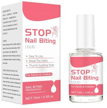 Tapón líquido para morderse las uñas, 15 ml, 3 x 3 x 7,3 cm, solución de | cuidado alternativo para morderse las uñas de sabor amargo, revestimiento invisible no brillante, ayuda para detener la succi