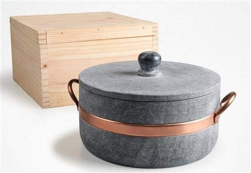 Casseruola alta in pietra ollare con manici in rame, diam. 30cm