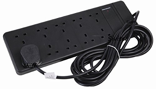PRO ELEC 10 Gang Extension Lead 2m 13A UK Power Strip Black | 10-gang extension lead with neon indicators, 2m cable and 13A UK plug for high-capacity power access.