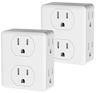 Outlet Extender, HICITY Multi Plug Outlet with 6 Electrical Outlets Adapter, 3-Prong Wall Outlet Tap for Cruise Ship Home Office Dorm, White (2 Pack)