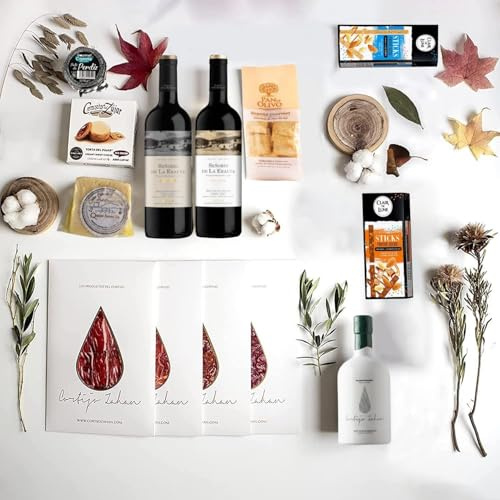 Cesta de navidad Gourmet Familiar | Cesta Regalo Delicatessen | Ibéricos | Queso | Aceite de Oliva| Vino Tinto | Sticks
