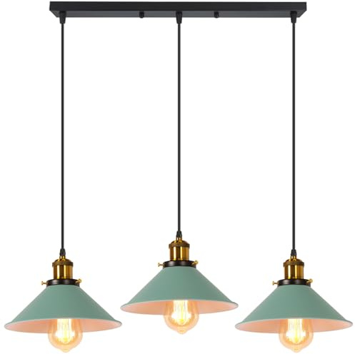 PETITES ECREVISSES Suspension Luminaire Industrielle 3 Lumière Vintage Plafonnier Vintage Lustre Abat-Jour Ø22 cm en Métal de Culot E27 Lampe Rétro pour Chambre Cuisine Séjour (Vert)