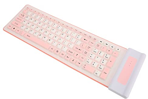 Estink Clavier en Silicone 103 Touches, Clavier Silencieux en Silicone Souple USB sans Fil 2,4 G, étanche et Antipoussière, Pliable, Bonne Résilience Tactile, Peut être utilisé pour Les (Rose)