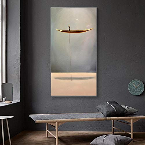 GEMMII HD-Druck, abstraktes Angeln, Fischer, Leinwandgemälde, Wandbilder für Wohnzimmer, Poster, Kunstbild, Druck, Heimdekoration, 70 x 140 cm, rahmenlos