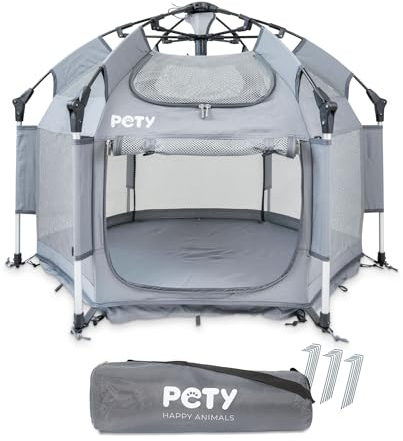 PETY Laufstall für Hunde - 100 x 60 cm mobiles Hundezelt mit Tragetasche und Heringen - Outdoor und Indoor Tiergehege - Hunde Reisezubehör für Camping – Anthrazit