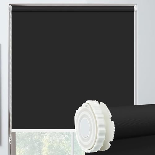 Verdunkelungsrollo Klemmfix 75 x 200 cm Flexibler Seitenzug Top Qualität Fensterdecor Sichtschutz-Rollo Inkl Montage-Teile, für Fenster und Türen, Schwarz