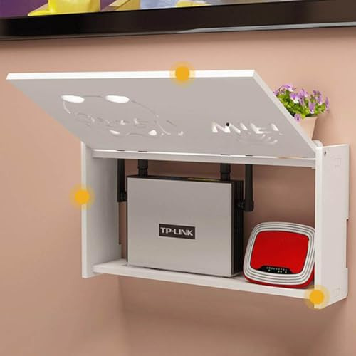 Zoegneer Wärmeableitendes kabelloses Router-Rack, Wandmontage WiFi-Aufbewahrungsbox Wandhalterung Router Regal zur Aufbewahrung von Kabeln und Routern (offene Tür)