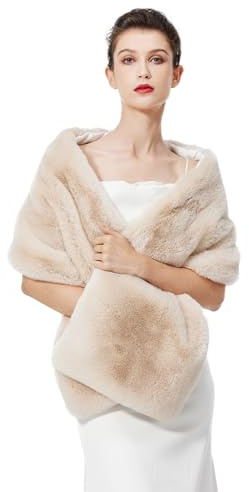 BEAUTELICATE coprispalle Stola Donna Pelliccia Sintetica Sciarpa Scialle Pelliccia Elegante per Sposa Damigella Matrimonio Invernale Cerimonia (Aggiornato - Champagne,Taglia unica)