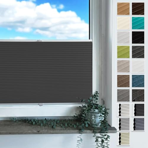 Rollmayer Plissee mit Bohren, Plisseerollo Faltrollo Sichtschutz und Sonnenschutz für Fenster und Tür (Waben Schwarz,B25cm x H100cm)