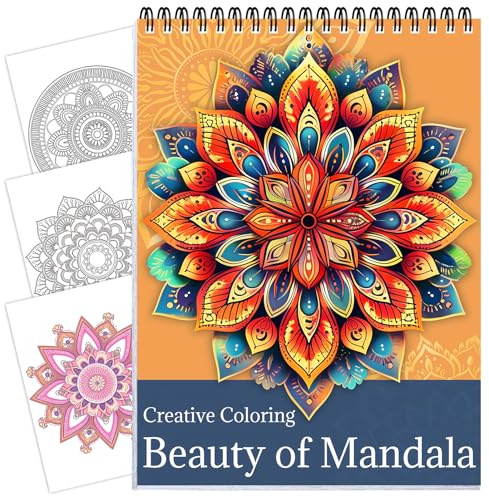 CKMOREL Malbuch für Erwachsene, Spiralbindung, Mandala-Malbuch für Erwachsene, dickes Papier, 24 Seiten, einseitig, Achtsamkeitsgeschenk für Frauen