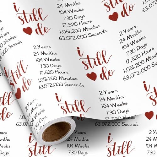 Ruspepa Omslagspapper rulle för bomullsbröllop – 43,2 cm x 5 m – I Still Do mönster på hållbart papper för andra årsdagen och speciella tillfällen