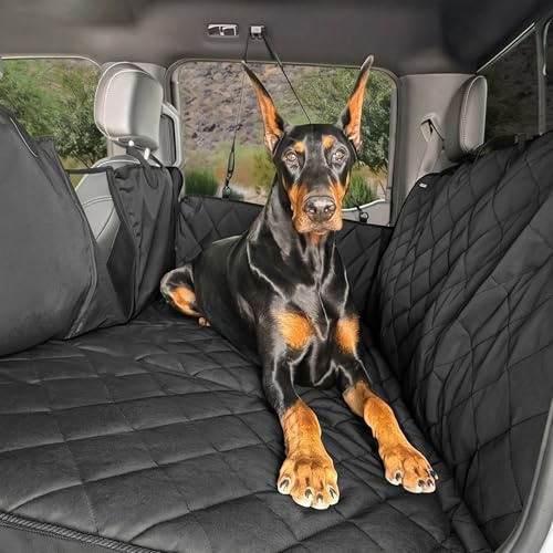 4Knines Hard Bottom Back Seat Extender for Dogs – Waterproof Dog Car Seat Cover – Heavy Duty Backseat Protector for Cars, SUVs, Trucks – Built-in EZ Open Door Protector (Patent Pending) Black, Regular