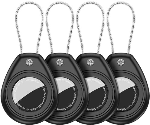 Aimtel 4 Pièce Étui AirTag Compatible avec Le Apple AirTag, Etanche IPX8 Porte Clef Air Tag avec Câble Métallique, Support Air Tag pour Les Clés, Les Animaux, Les Sacs et Autres Objets de Valeur