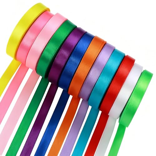 Leucasa 12 färger satinband (12 färger, 6 mm x 22 m)