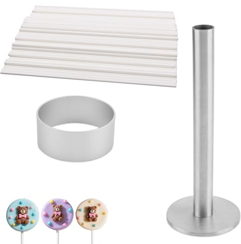 Fukaisu Juego de Moldes Circulares para Cake Pops, Cortador y Empujador Cake Pops Redondos de Acero Inoxidable Herramientas Reutilizables y Prácticas para Hornear Fiestas Bodas Postres Caseros