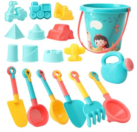 Bonbela Lot de 18 jouets de plage pour enfants - Pelle de plage amusante en forme de sable - Pelle en forme de sable - Pelle - Rake - Passoire - Boîte