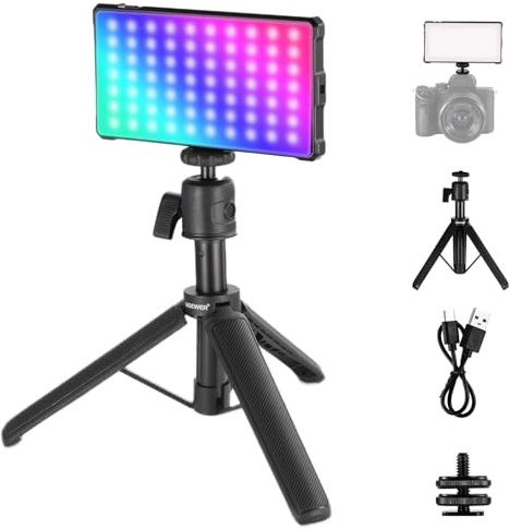 NEEWER BASICS SL90C Luce Video LED Full RGB con Treppiede da Tavolo | 8W, CRI97, 2700K-7500K, 17 Scene, 4000mAh, Pannello Portatile Metallo, per DSLR, Streaming, Fotografia e Registrazioni Video