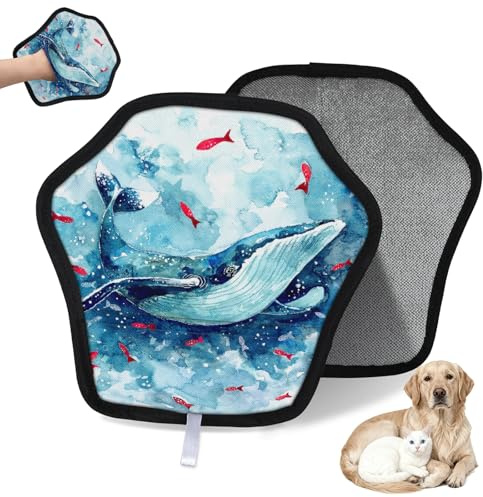 WowPrint Wasserfarben-Handschuh zur Entfernung von Tierhaaren für Katzen, Hunde, Walmuster, wiederverwendbar, elektrostatische Tierhaar-Handschuhe, Bürstenwerkzeug für Couch, Kleidung, Teppich, Möbel