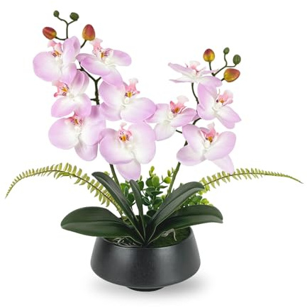 PlusFive Orchidea Finta Realistica viola 37 cm, Orchidee Finte, Orchidee Artificiali con vaso, Fiore di Orchidea Artificiale, Pianta Finta da Interno, Regalo Inaugurazione Casa, Soggiorno e Ufficio