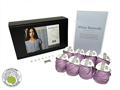 DesignEtte Strick-Set, Schmetterling weiß, Cotton with Sequins, L/XL, Pink