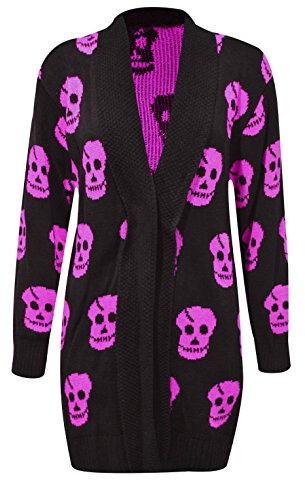 FLAVES FASHION (FF11) New Women's Big Plus Size Knitted Skull Cardigan Winter Item Large Sizes 16-26 (UK-16/18, Fuchsia)