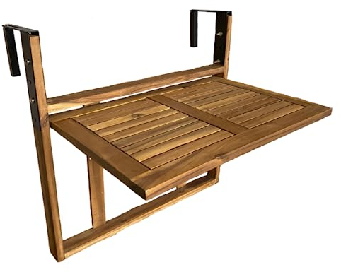 Click Deck, tavolo pieghevole da balcone, in legno massiccio, da appendere alla ringhiera, adatto per cene in giardino e barbecue o come tavolino di servizio