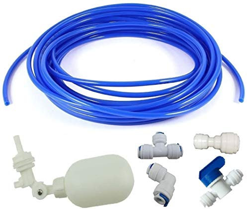 1/4 inch Tube Float Valve Kit for RO Water Reverse Osmosis System Water Filter Push in to Connect Pipe Hose Tube Fittings CCK Tube（Ball Valve +L+15 feet Pipe） (Blue)