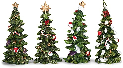 Transpac Imports Resin Holiday Tree Set of 4 Figurine, Green